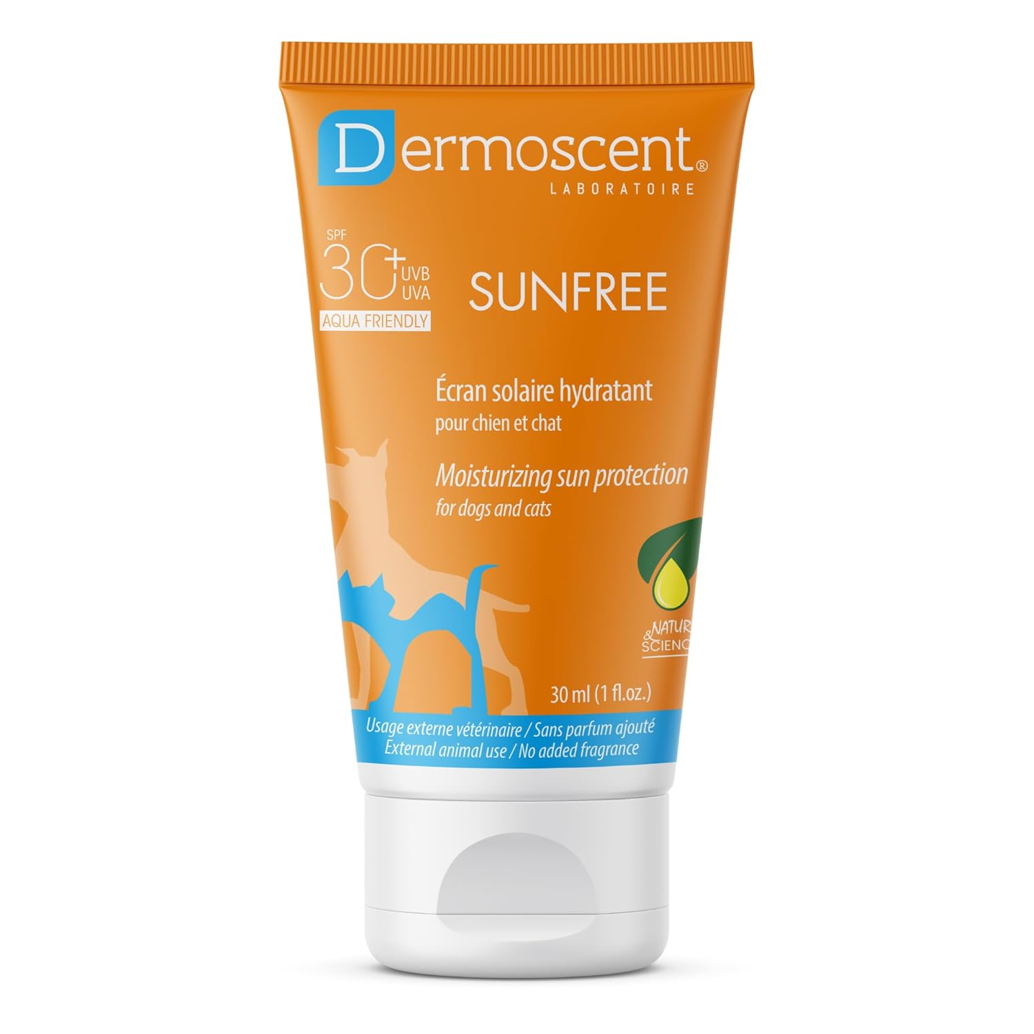 Dermoscent SunFREE SPF30+ pour Chiens & Chats | Écran Solaire Hydratant | Protection Minérale Non Grasse | Résistant à l'Eau | 30 ml | Dermoscent