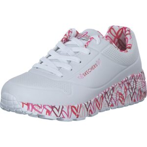 Skechers Baskets Uno Lite Lovely LuvSneaker pour Fille, Bordure synthétique Blanche, Rouge et Rose, 11 UK Child