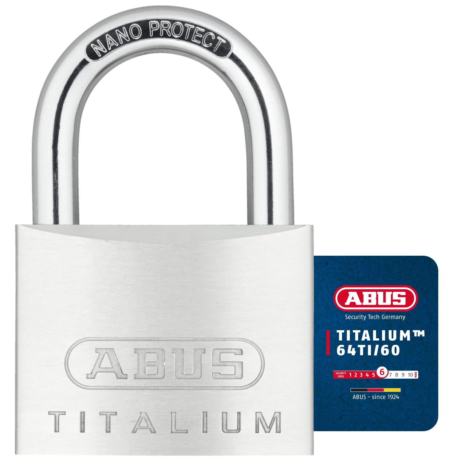 ABUS Titalium 64TI/60 - Cadenas de cave avec corps de serrure en aluminium spécial - anse en acier trempé - niveau de sécurité ABUS 6