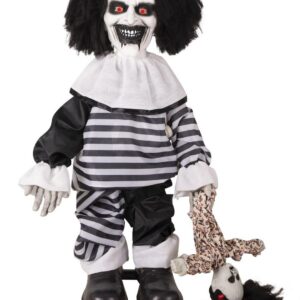 P'TIT CLOWN - 25155 - Automate Halloween Animé - Animatronique - Animatronics - Clown Maléfique - Sonore et Lumineux - Décoration Effrayante - Piles Non incluses (3xAA) - Noir, Blanc - 80 cm