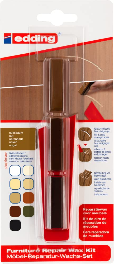 edding 8901 kit de cires de restauration pour meubles - noir - pour combler et réparer les rayures et les trous sur les meubles et autres surfaces en bois
