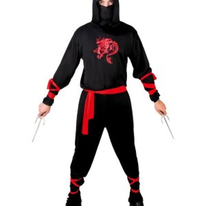P’TIT CLOWN - Déguisement Ninja Homme - Costume Samouraï Adulte - Parfait pour Carnaval, Cosplay, Halloween, Fêtes Costumées et Évènements à Thème - Polyester - Noir, Rouge