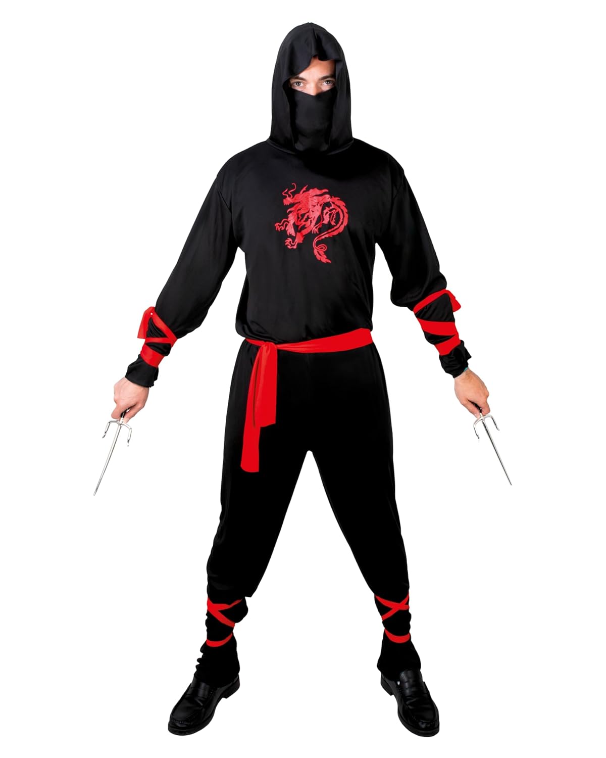 P’TIT CLOWN - Déguisement Ninja Homme - Costume Samouraï Adulte - Parfait pour Carnaval, Cosplay, Halloween, Fêtes Costumées et Évènements à Thème - Polyester - Noir, Rouge