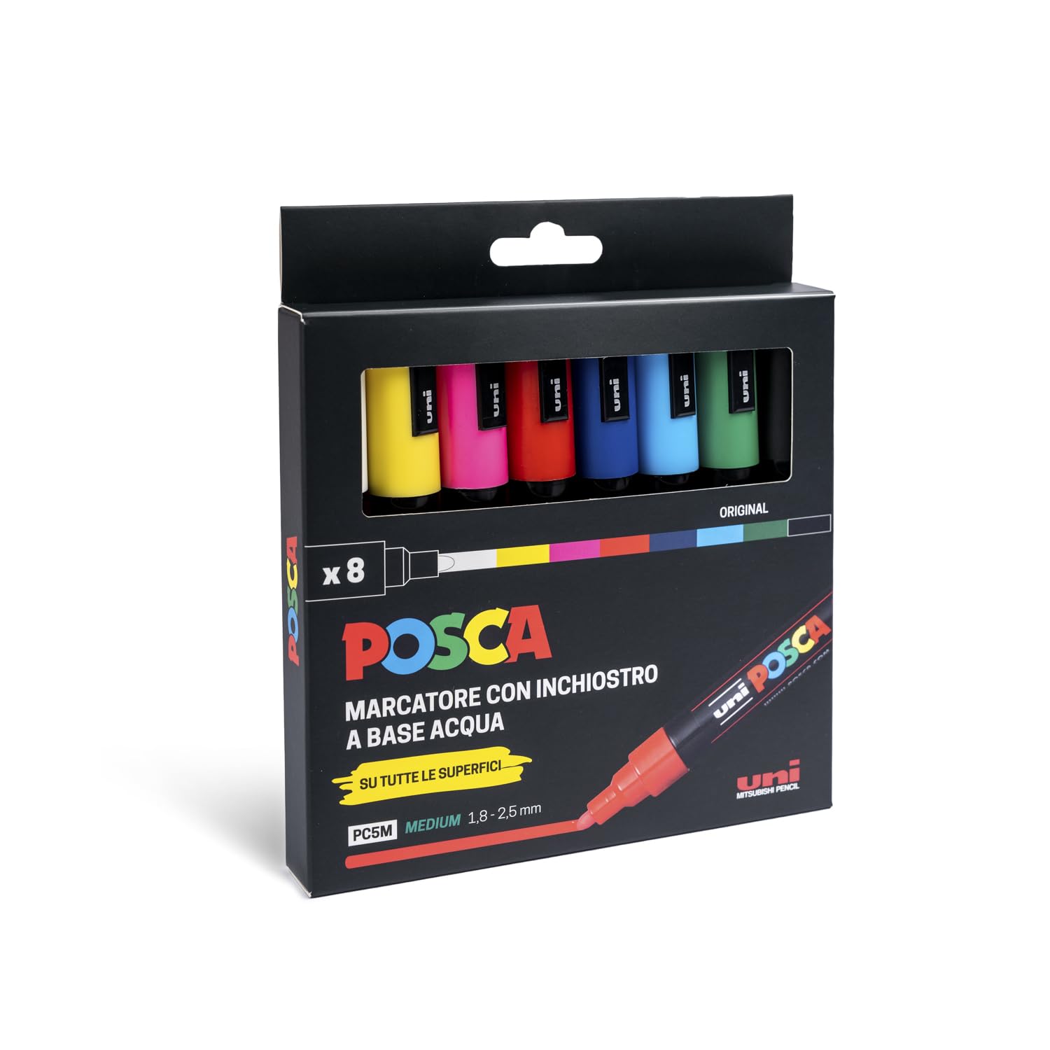 POSCA - Uniposca Set avec marqueurs acryliques pointe ronde 1,8-2,5 mm, couleurs pour tissus, bois, verre et autres, marqueurs aquarellables Uni Posca professionnels et papeterie, résistants à