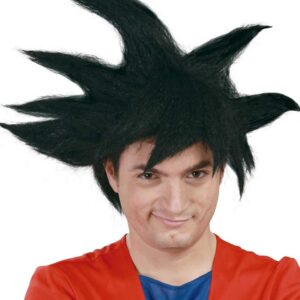 FIESTAS GUIRCA | Perruque Noire Guerrier (Taille Unique) - Adulte Unisexe - Perruque pour Déguisement d'Anime et Cosplay - Idéale pour Halloween, Carnaval, et Fêtes Déguisées - Noir