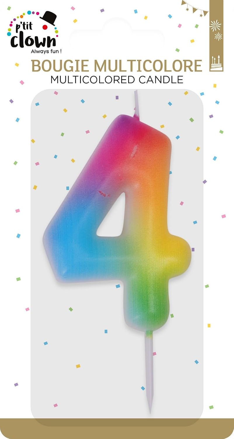 P'TIT CLOWN — Bougie Anniversaire Chiffre 4 Multicolore – Image 2