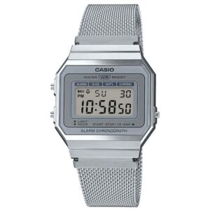 Casio Montre Quartz Unisexe 36.00mm avec Cadran LCD Digitale et Bracelet en Mesh Bracelet Argent A700WEM-7AEF