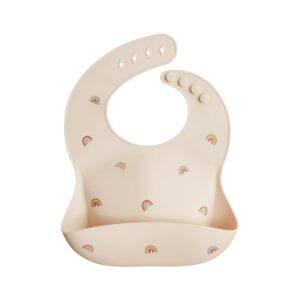 mushie Bavoir Bébé en Silicone | Bavoirs Imperméables Réglables | Bavoirs Faciles à Essuyer | 4 Tailles Réglables Avec Poches Avant Profondes | 100% Sans BPA et Phtalate | Rainbow