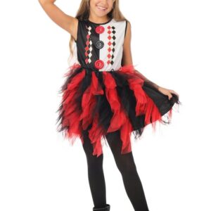 P'TIT CLOWN - Costume Arlequin Enfant avec Froufrou - Déguisement Halloween Fille - Noir, Rouge (5-6 ans)