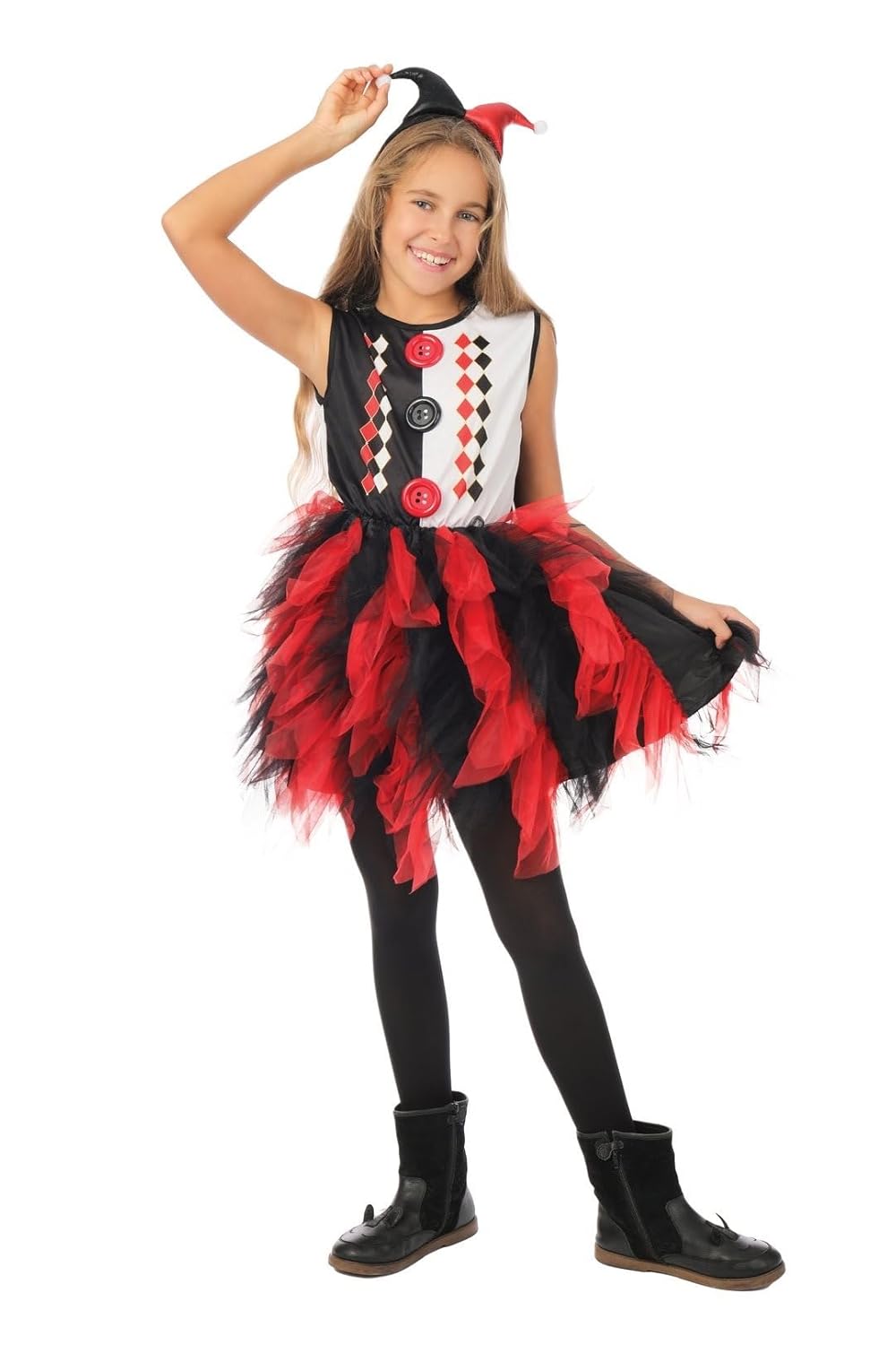 P'TTIT CLOWN - 24028 - Costume arlequin avec froufrou - noir, rouge - enfant - 3/4 ans