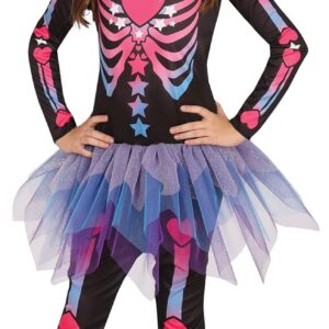 FIESTAS GUIRCA Costume Squelette Rose avec Tutu - Déguisement Halloween Fille 3-4 Ans