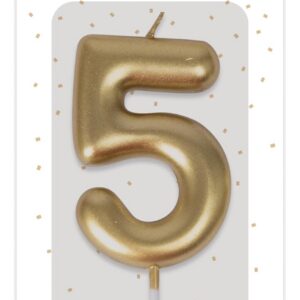 P'TIT CLOWN - Bougie Anniversaire Numérotée - Parfaite pour Décoration Gâteau - Fête Enfant, Adulte, Birthday Party (Or, 5)