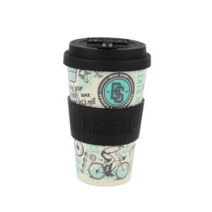 IDRINK®- Tasse à café en RPET avec ouverture et bouchon en silicone, facile à transporter Tasse à emporter de 435 ml en plastique recyclé 8,7 x 8,7 x 15 cm 435 ml (Velo)