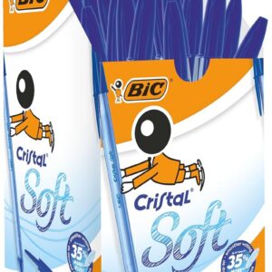 BIC Cristal Soft Stylos-Bille Pointe Moyenne (1,2 mm) - Écriture Douce et Fluide - Bleu, Boîte de 50