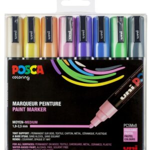 POSCA Set de 8 Marqueurs PC5M Pte conique moyenne Couleurs pastel