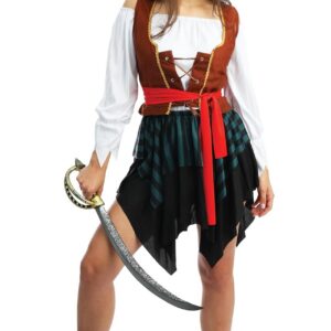 P’TIT CLOWN - Costume Pirate Femme - Déguisement pour Adulte - Parfait pour Carnaval, Fêtes Costumées et Évènements à Thème - Réaliste et Facile à Porter - Polyester (XS)
