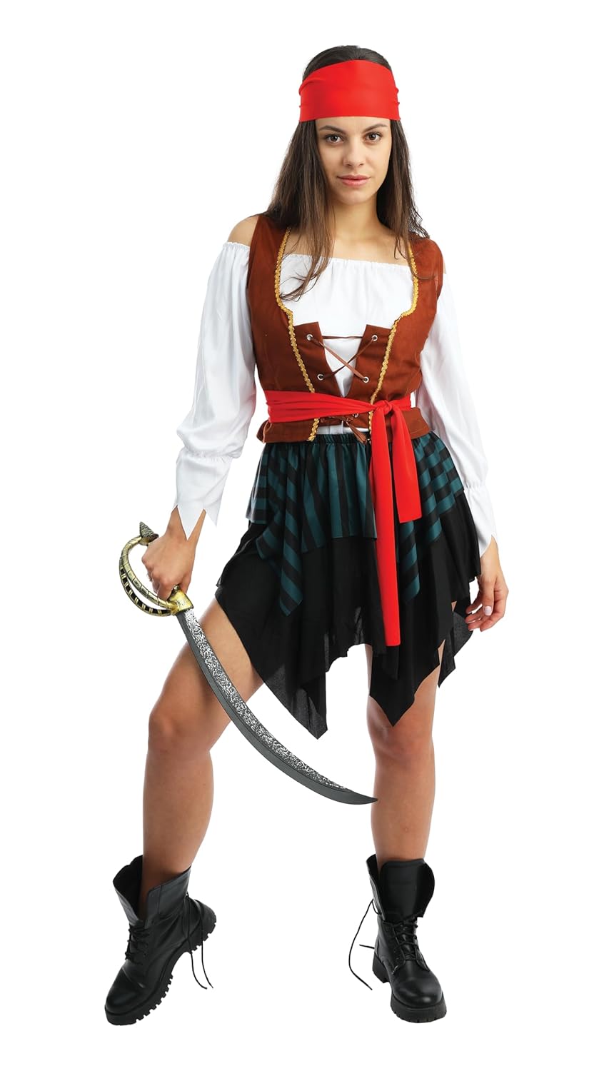 P’TIT CLOWN - Costume Pirate Femme - Déguisement pour Adulte - Parfait pour Carnaval, Fêtes Costumées et Évènements à Thème - Réaliste et Facile à Porter - Polyester (XS)