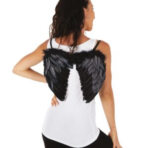 P'TIT Clown - 91122 - Ailes d'ange en Plumes - Angel Wings in Feathers - Accessoire Déguisement Adulte Femme - Cupidon, Messager - Carnaval, Fêtes à Thèmes, Halloween, Cosplay - 40x32 cm - Noir