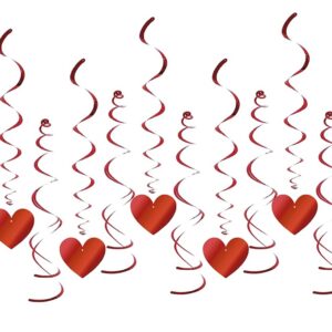 P'TIT CLOWN - 23269 - Spirales Métallisées à Suspendre - Cœurs Rouges - Lot de 12 - Idéal pour Décoration Saint Valentin, Fiançailles, Mariage - Faciles à Installer - Plastique - 13 x 14 cm