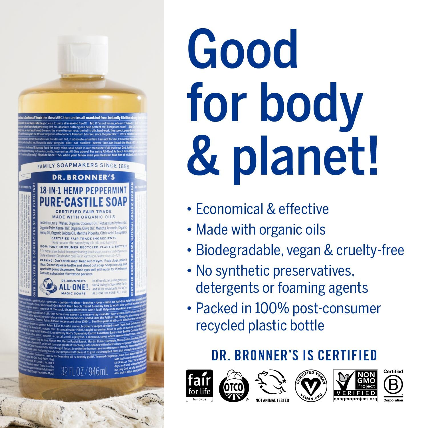 Dr. Bronner's Savon liquide bio menthe poivrée 945 ml – Image 2