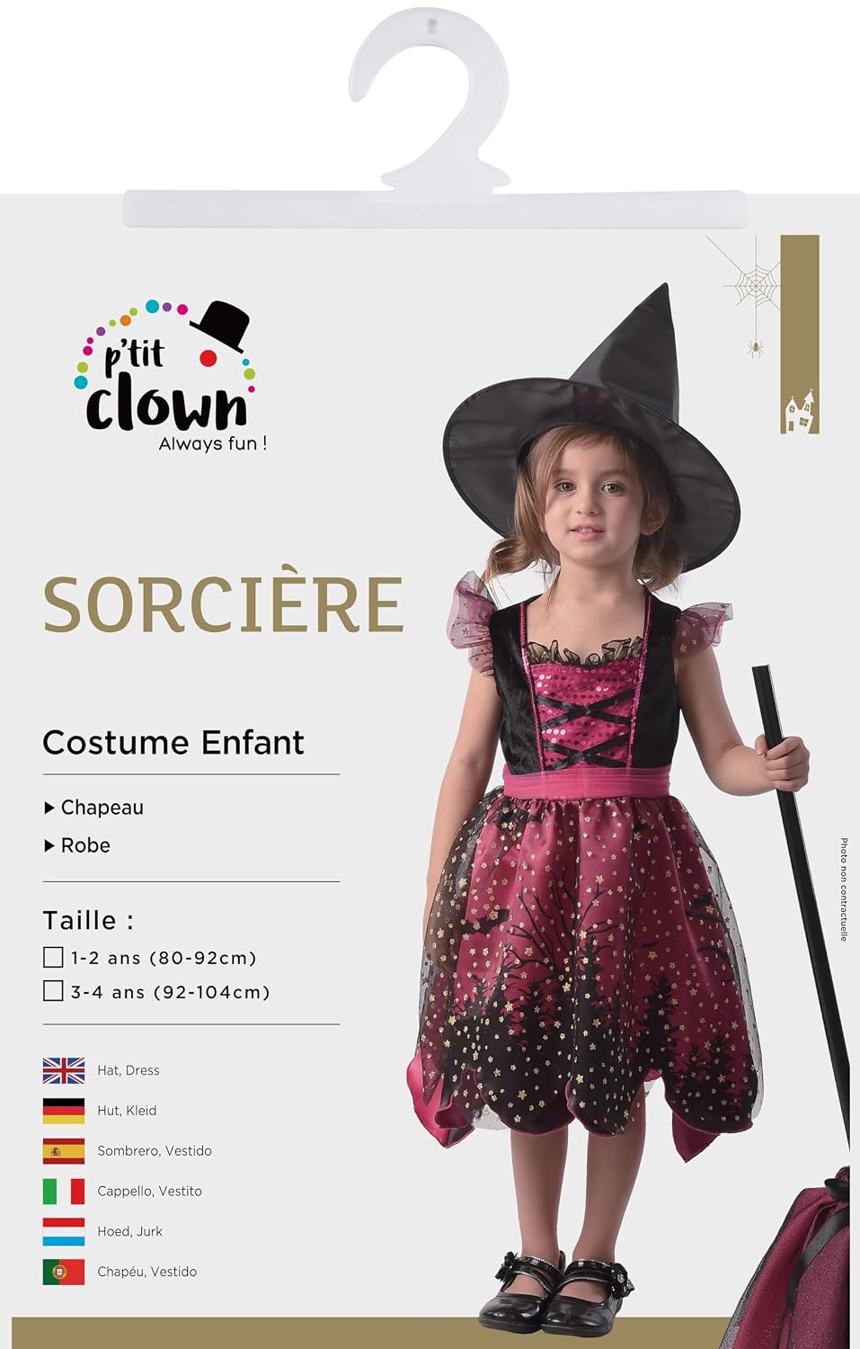 P'TIT CLOWN — Costume de sorcière fille rose 3-4 ans – Image 2