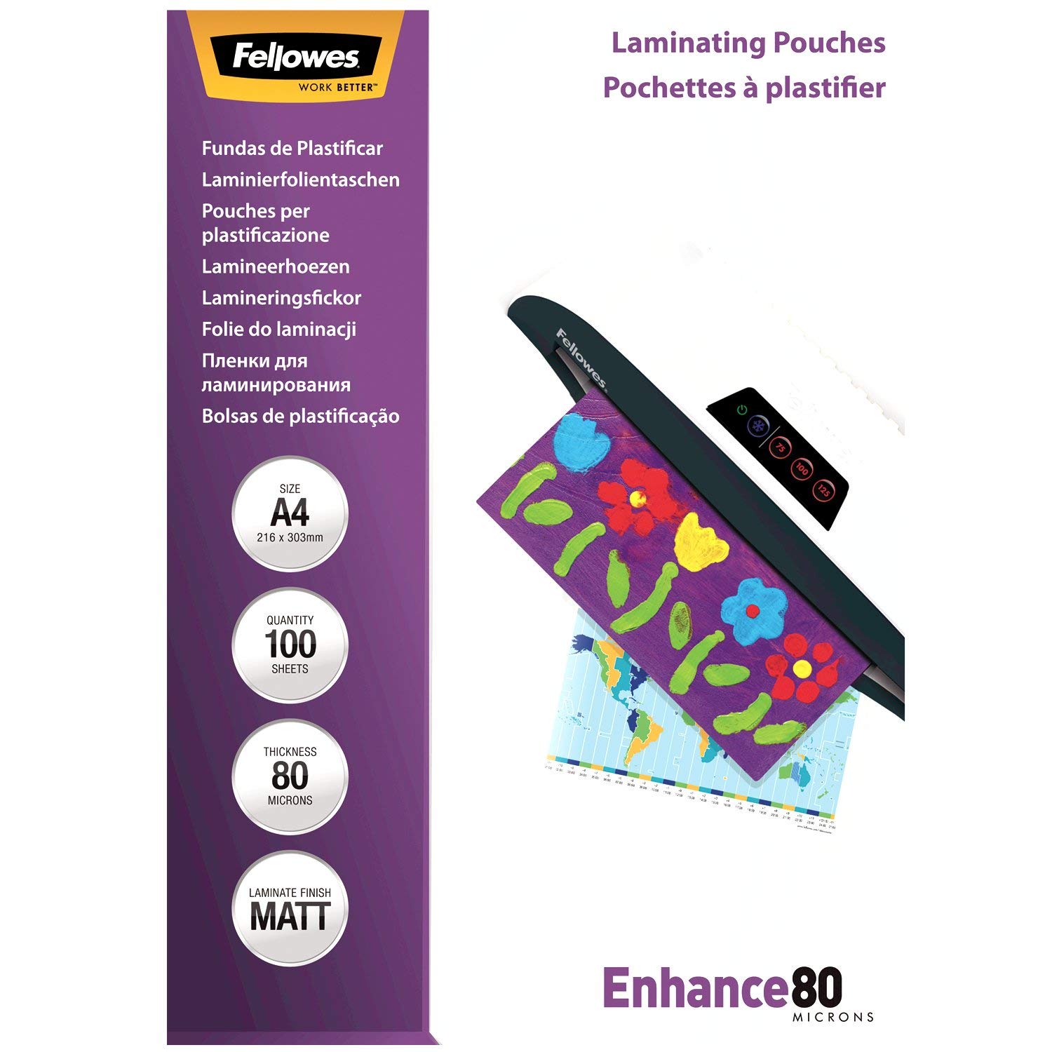 Pochettes de plastification Fellowes au format A4, 80 microns, Pack de 100 Feuilles à plastifier, Finition Mate et de Haute Qualité, Idéal pour les photos et affiches – Image 2