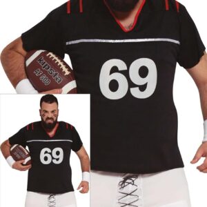 FIESTAS GUIRCA | Costume de Quarterback Adulte (48-50/M) - T-shirt et Pantalon pour Fêtes Sportives et Célébrations - Idéal pour Halloween, Carnaval et Fêtes Costumées - Noir et Blanc