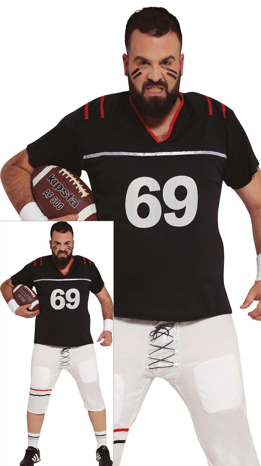 FIESTAS GUIRCA | Costume de Quarterback Adulte (52-54/L) - T-shirt et Pantalon pour Fêtes Sportives et Célébrations - Idéal pour Halloween, Carnaval et Fêtes Costumées - Noir et Blanc