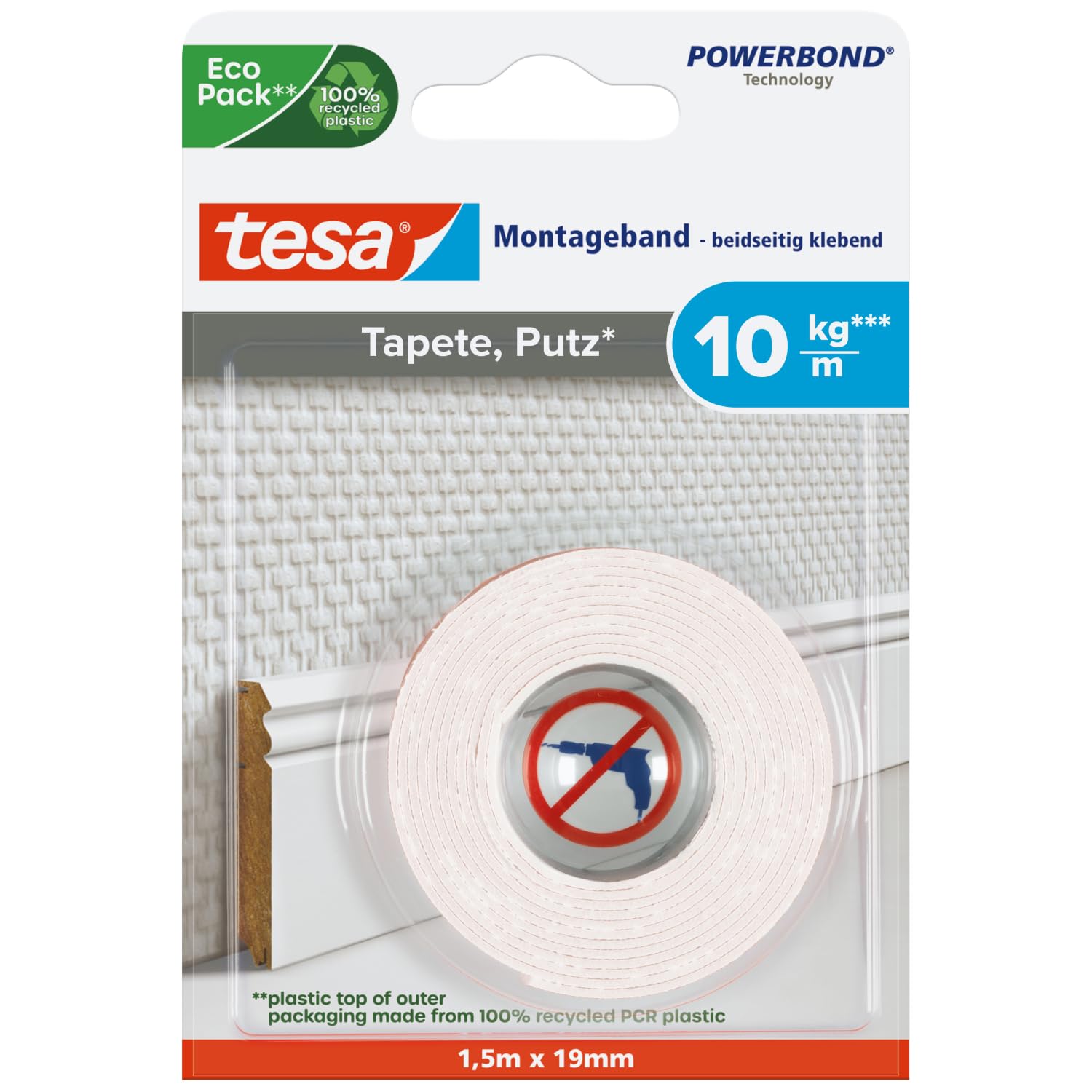 Tesa 77742 - Ruban double-face spécial Papier Peint - 1,5m:19mm