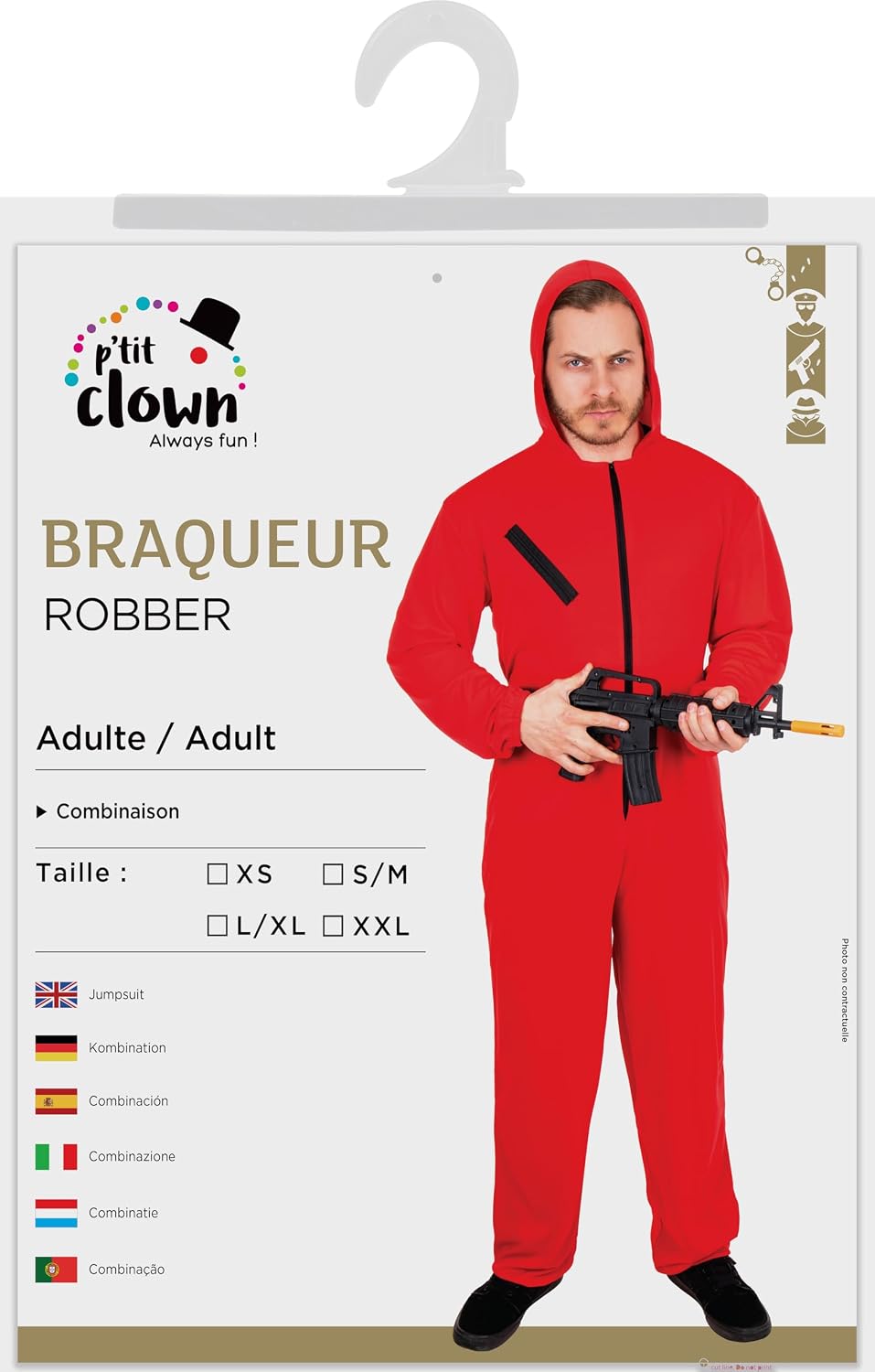P'TIT CLOWN — Costume Braqueur Adulte Rouge S/M – Image 5