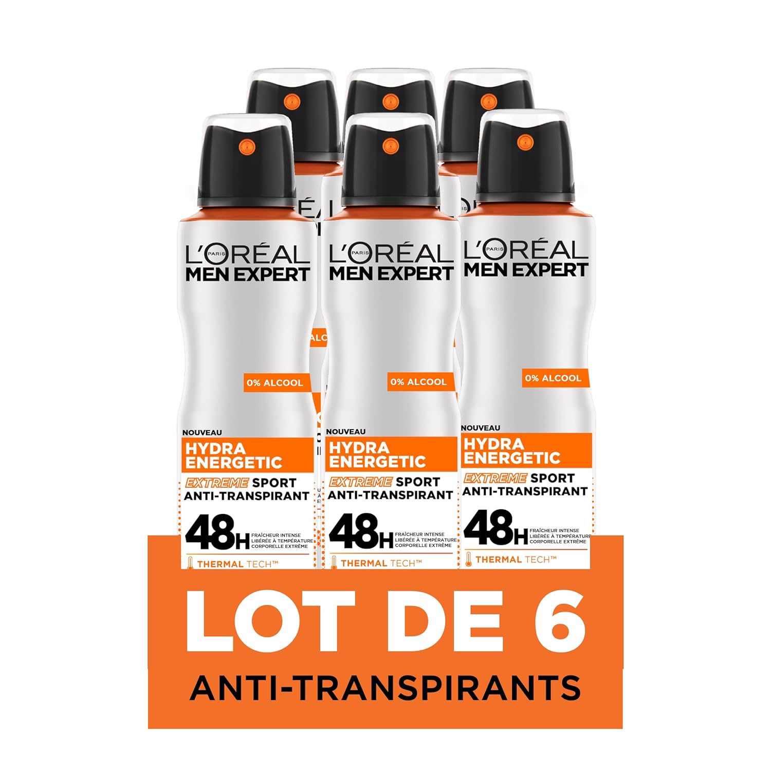L'Oréal Men Expert Hydra Energetic Déodorant Spray Anti-Transpirant Extreme Sport - Lot de 6 x 150ml