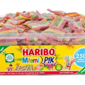 HARIBO - Miami PIK - Bonbons Piquants - Sans Colorants Artificiels & Sans Gélatine - Boîte De 250 Bonbons Piquants