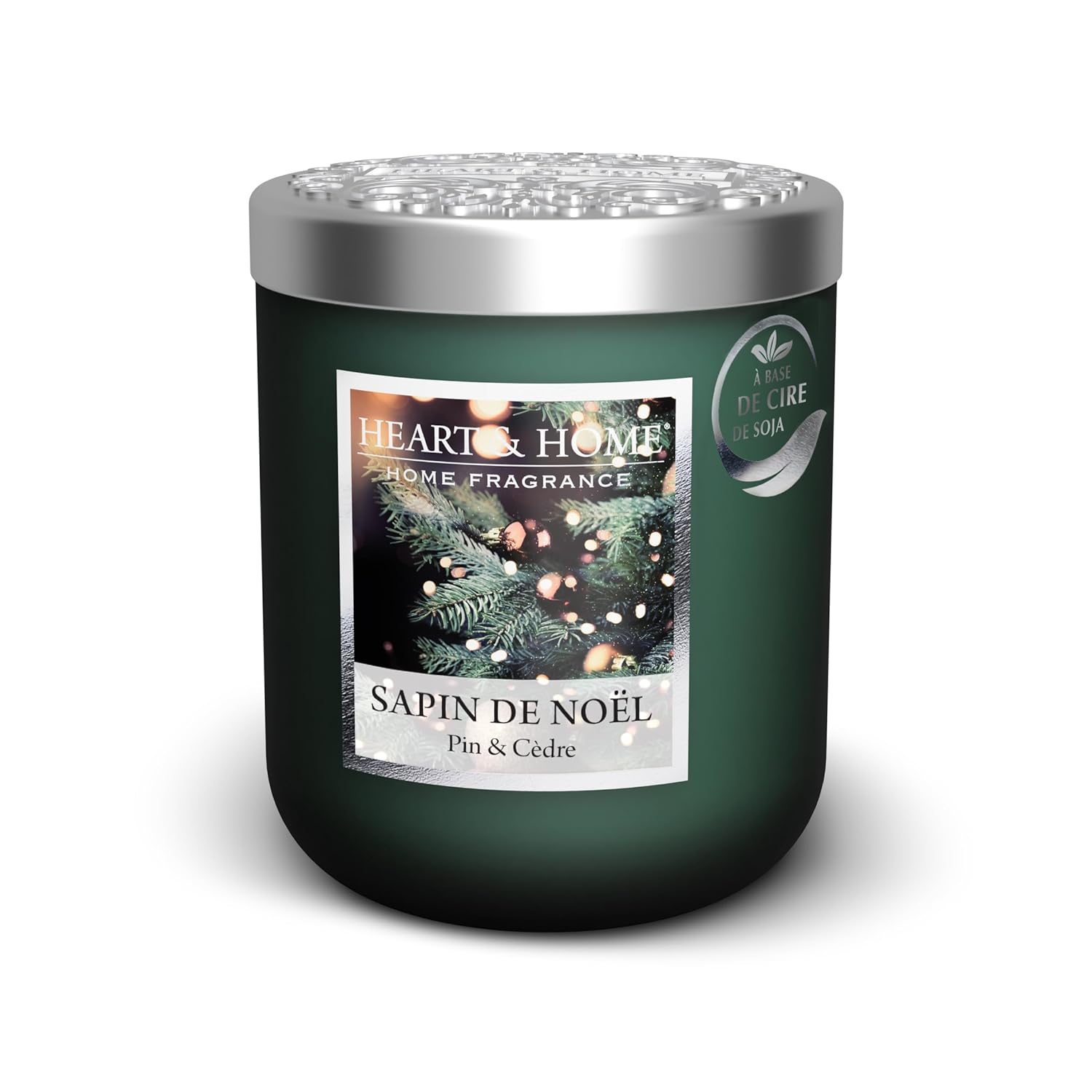 HEART & HOME - Bougie Parfumée à Base de Cire Naturelle de Soja pour la Maison - Petite jarre Sapin de Noël - Durée de combustion 30h - Cadeau, Décoration et Parfum pour la Maison - Pot en verre