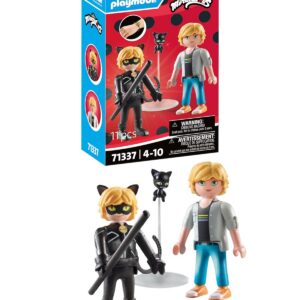 Playmobil 71337 Miraculous : Adrien & Chat Noir - Miraculous - Comprend Adrien, Chat Noir, Kwami Plagg et Divers Accessoires - Les Aventures de Ladybug et Chat Noir - Dès 4 Ans