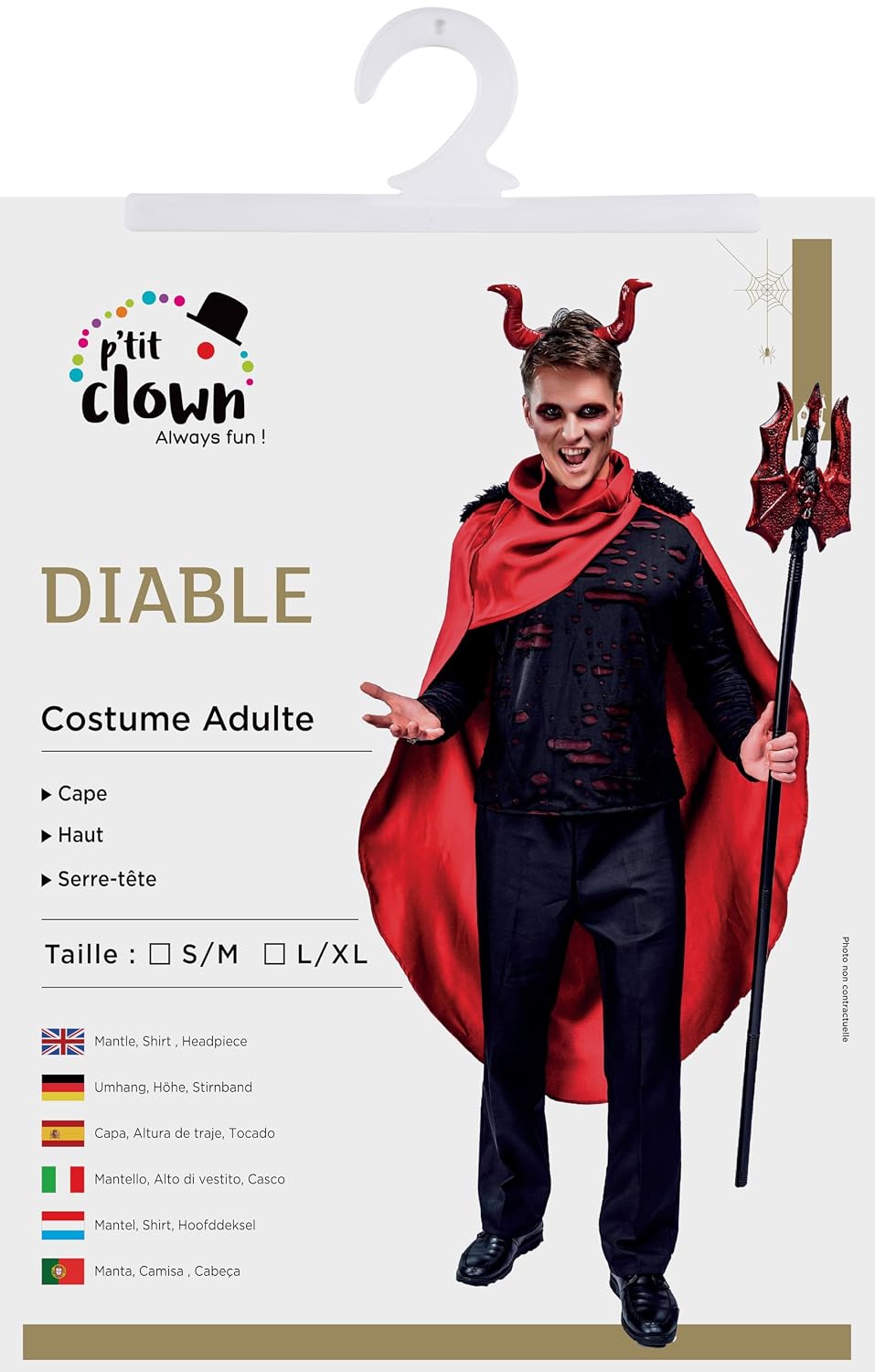 P'TIT CLOWN — Déguisement Diable Adulte Rouge L-XL – Image 2