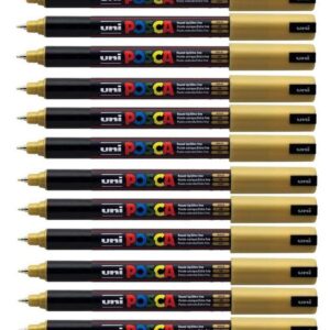 Uni Posca PC-1MR couleur or Marqueur peinture Pointe ultra fine pointe 0,7 mm calibre écrire sur n'importe quelle surface en verre en métal en plastique en tissu pierre en bois (Lot de 12)