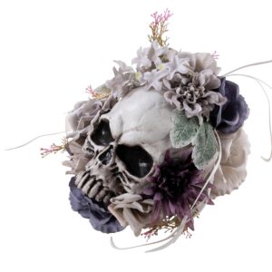 P'tit Clown - Crâne Décoration Halloween à Poser, Accessoire Effrayant avec Détails Réalistes (Crâne Fleuri, H : 24 cm)