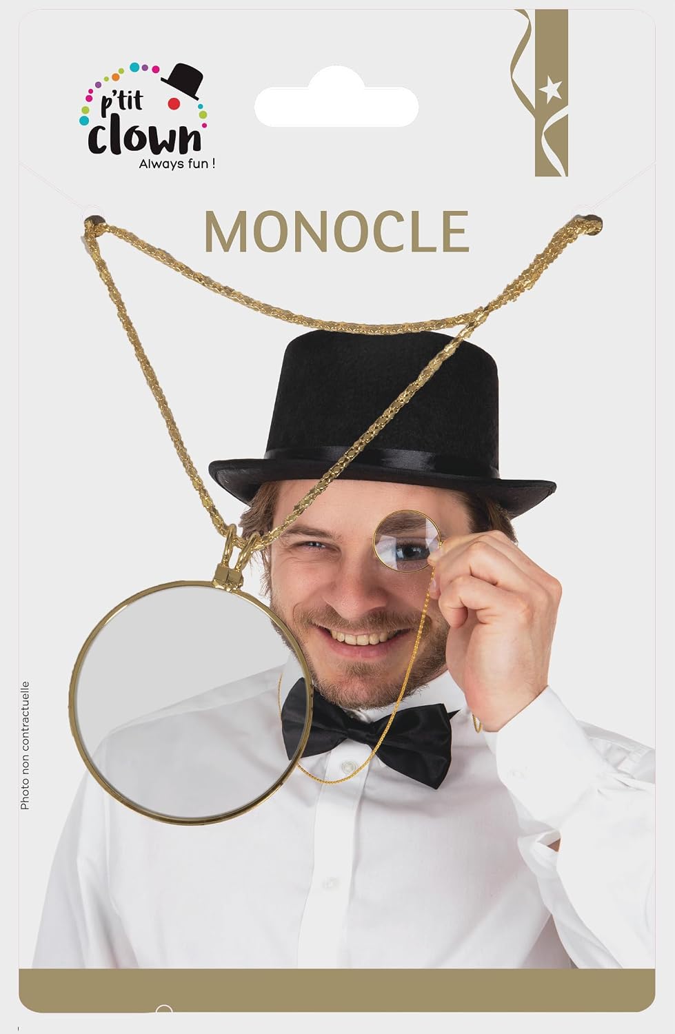P'TIT CLOWN — Monocle cerclé or avec chaîne métal Taille unique – Image 3