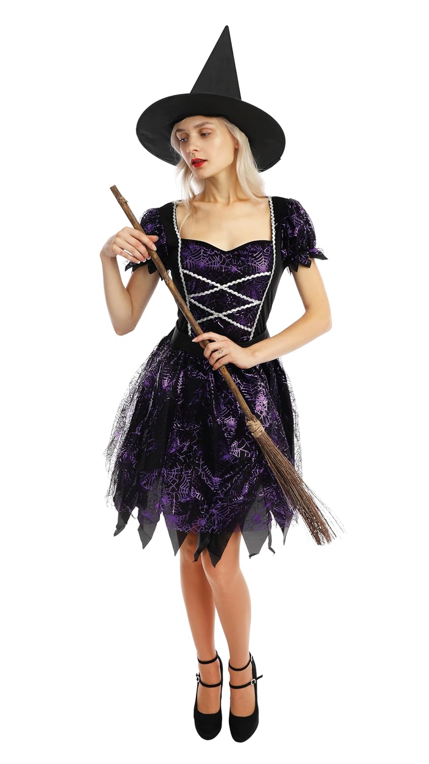 P'TIT CLOWN - Costume Sorcière - Déguisement Adulte Parfait pour Halloween, Fêtes Costumées et Évènements à Thème - Violet (L-XL)