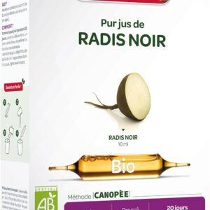 SUPERDIET - PUR JUS DE RADIS NOIR BIO - Pressé à froid - Fabrication Hauts-de-France - Phytothérapie - 20 ampoules de 10 ml