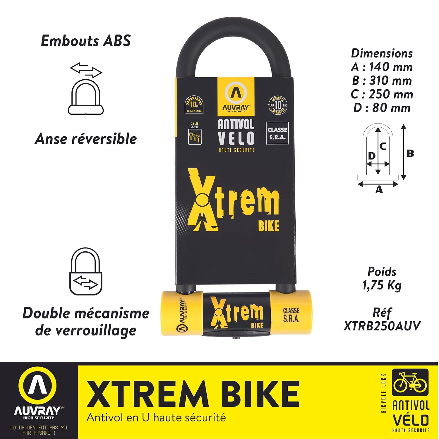 AUVRAY XTREM BIKE — Antivol vélo U 80 x 150 mm D. 16 mm – Image 2