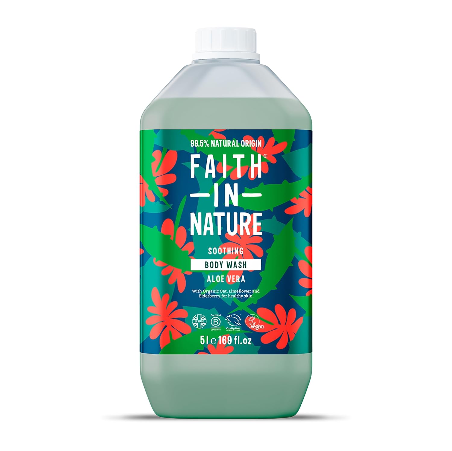 Faith in Nature Naturel Gel Douche et Bain Aloe Vera, Rajeunissant, Végan et Respectueux des Animaux, Sans Parabènes et Sans SLS, Recharge 5L
