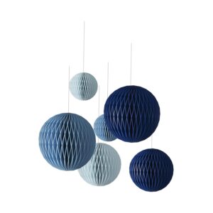 P'tit Clown CAM ET Leon - Accessoires Décoration Festive Bleus - Parfait pour Anniversaire (Boule alvéolé à Suspendre x6, 35 cm, 25 cm, 15 cm)