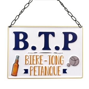 STC Plaque en métal B.T.P. - bière Tong et pétanque