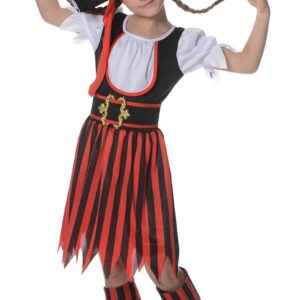 P'TIT CLOWN - Déguisement Pirate Fille - Corsaire - Costume Parfait pour Anniversaire, Carnaval, Fêtes Costumées et Évènements à Thème - Rouge, Noir (10-12 ans)