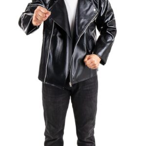 P'TIT CLOWN - Veste Perfecto - Adulte - Look Vintage, Biker, Motard, Punk - Accessoire Déguisement Carnaval, Fêtes Costumées, Halloween et Évènement à Thème - Unisexe - Simili Cuir - Noir - (S-M)
