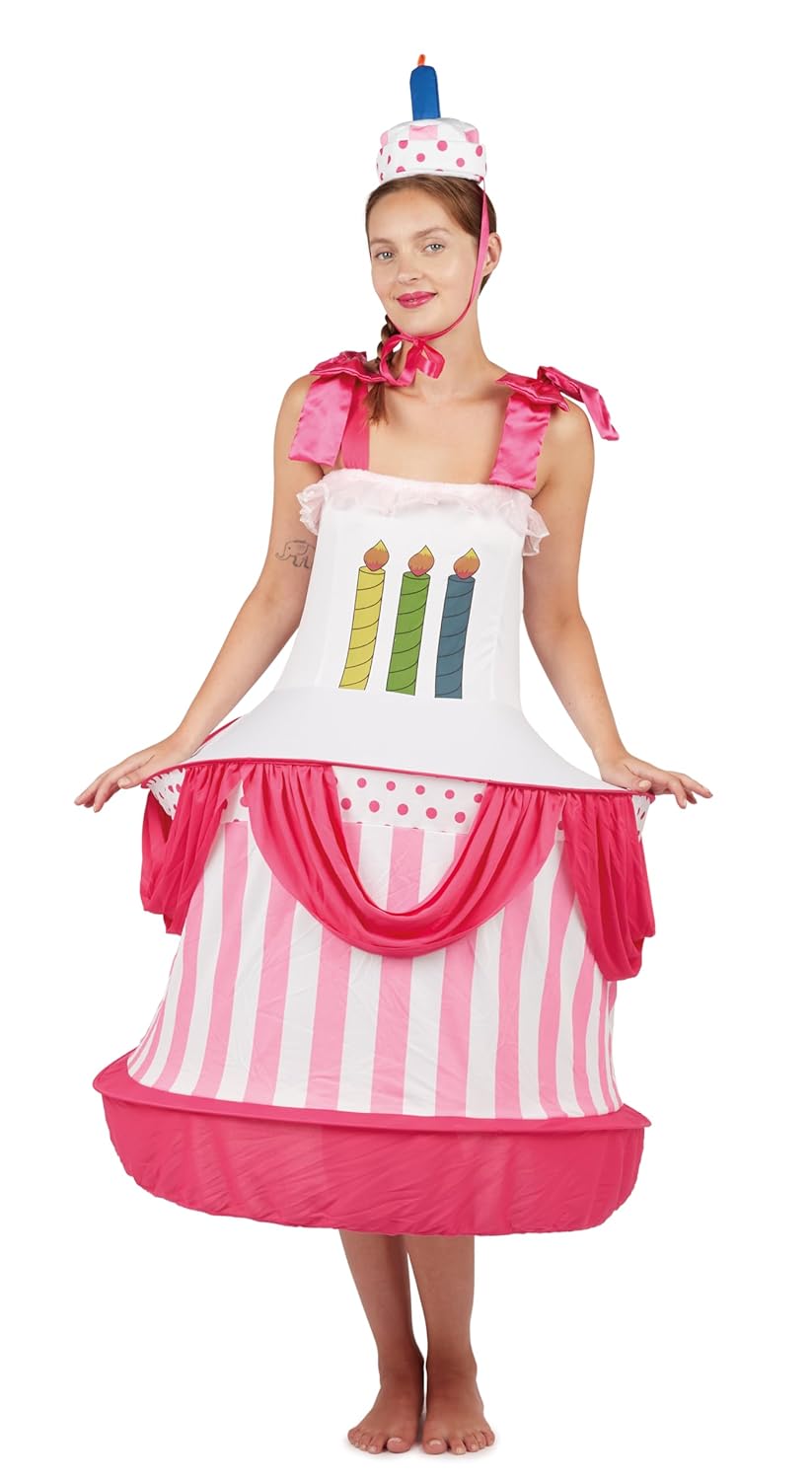 P'TIT CLOWN - 86899 - Déguisement Gâteau d'Anniversaire Adulte - Combinaison, Chapeau - Parfait pour Costume Carnaval, Halloween, Cosplay, Soirées Déguisées - Polyester - Taille Unique - Multicolore