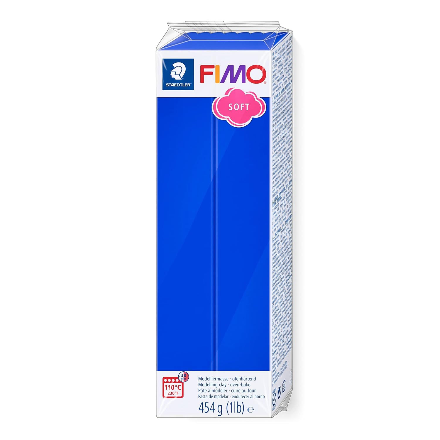 Staedtler FIMO Soft, Pâte à modeler bleu brillant durcissant au four, Pour débutants et artistes, Souple et facile à démouler, Pain de 454 grammes, 8021-33