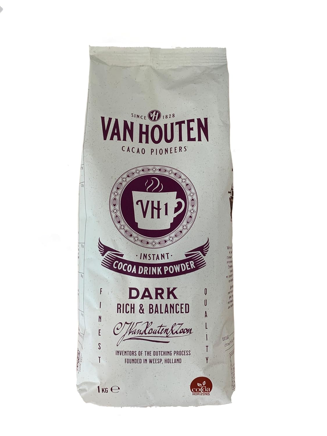Poudre de Chocolat Van Houten H1-15% Cacao, Boisson Chocolatée Instantanée, Paquet de 1kg