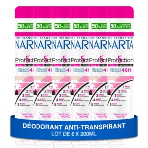 NARTA - Déodorant Femme - Protection 5 Anti-Transpirant Spray Efficacité Intégrale 48h - lot de 6x200ml